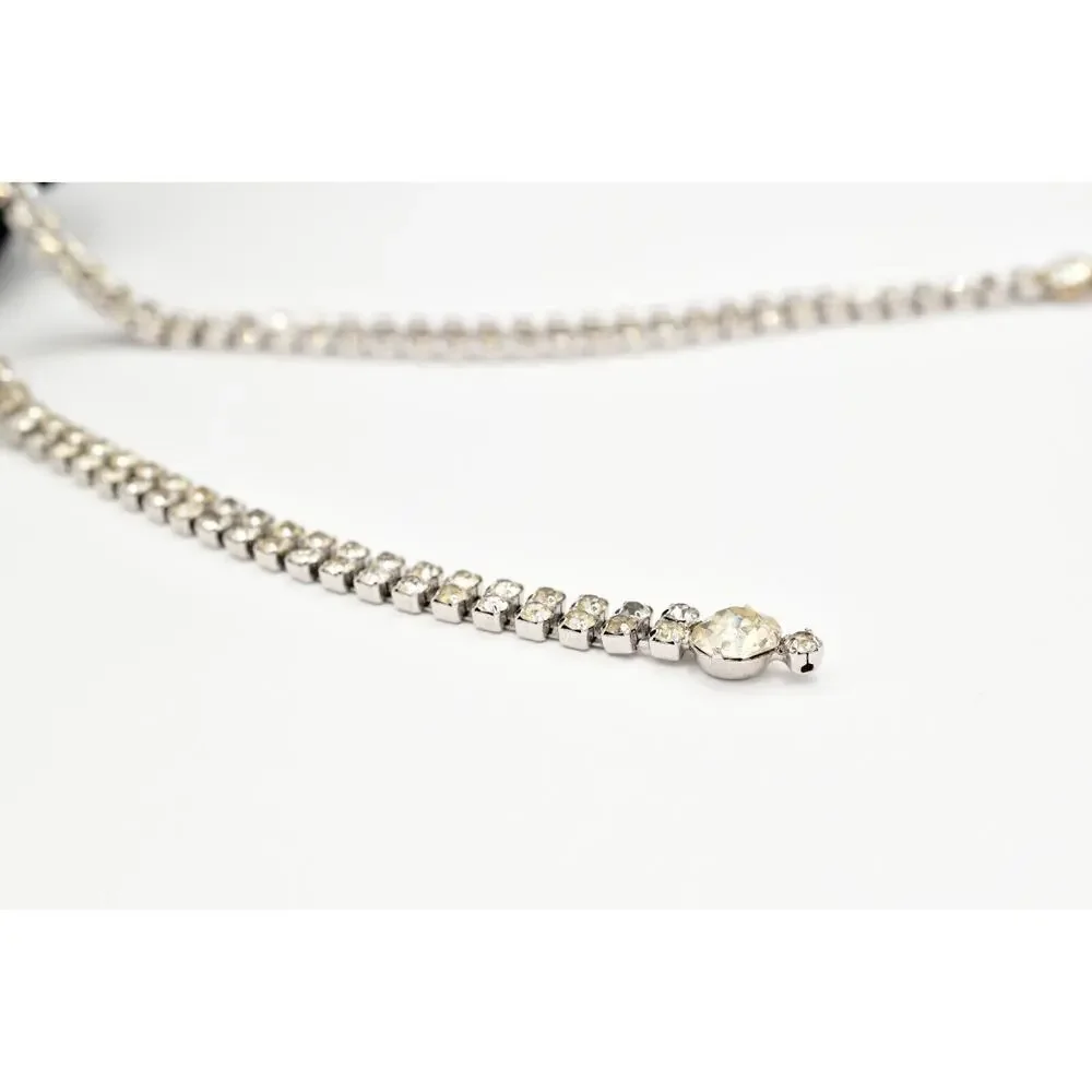 Vintage Crystal Necklace Prong Rhinestone Lariat Tie Wrap Retro Glitz 50s BinA17